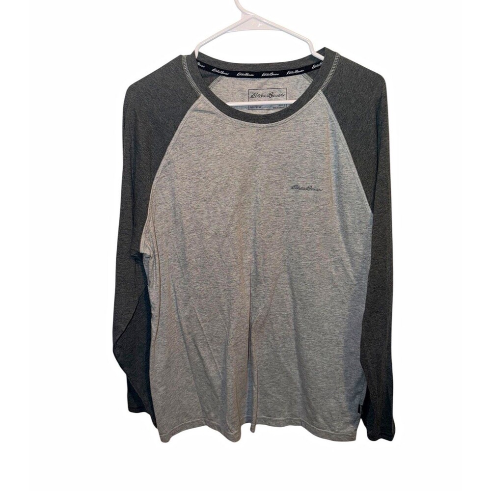 Eddie Bauer Men's L Gray Colorblock Raglan Long Sleeve Crew Neck Tee Logo